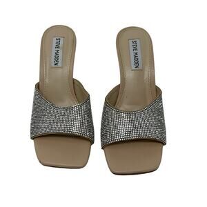 Steve Madden silver rhinestone encrusted mule heels size 6M